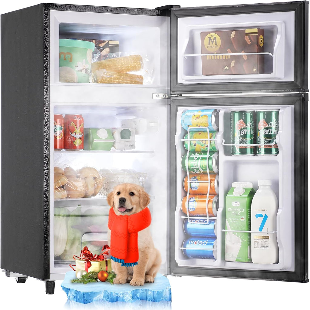 WANAI 3.5 Cu.Ft Mini Fridge With Freezer Freestanding Refrigerator with Freezer,7 Level Adjustable Thermostat Removable Shelves Small Refrigerator for Office Dorm Apartment Grey