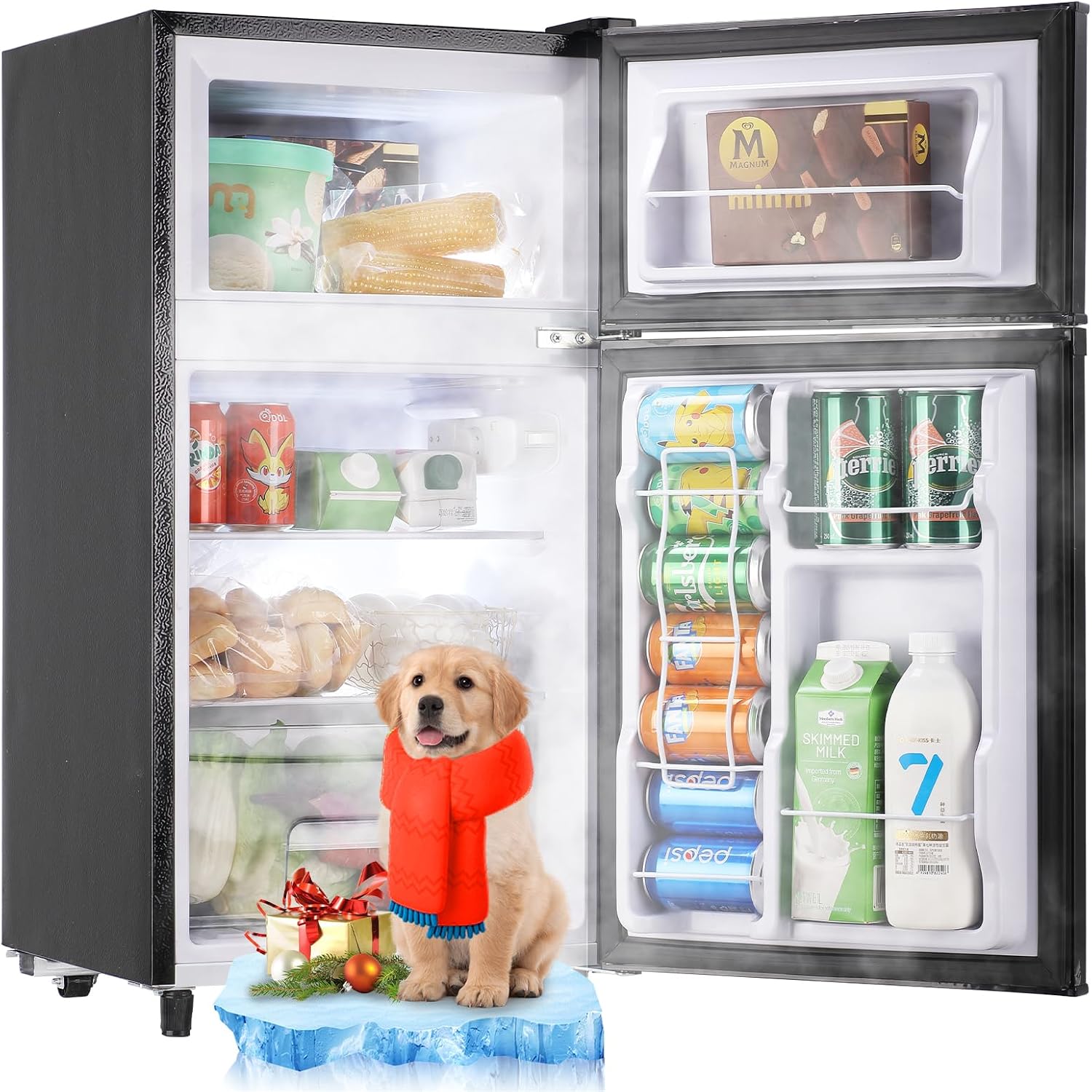 WANAI 3.5 Cu.Ft Mini Fridge With Freezer Freestanding Refrigerator with Freezer,7 Level Adjustable Thermostat Removable Shelves Small Refrigerator for Office Dorm Apartment Grey