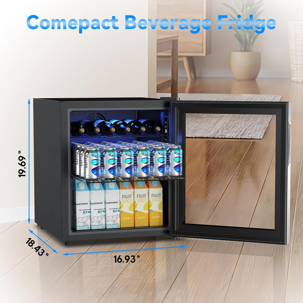 Velivi Mini Fridge with Glass Door-Small Fridge Desk Beverage Cooler with Lock for Beer Drinks 1.4 Cu.Ft Countertop Beverage Fridge with Adjustable Shelves, Led Light for Bedroom/Office/Dorm