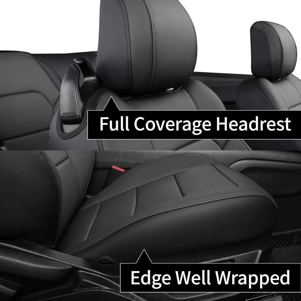 coverdream Mustang Leather Car Seat Covers Custom Fit for 2015-2024 2026 Ford Mustang Convertible,Rear Row One-Piece Backrest,Fully Covered Waterproof Seat Protector (Full Set,Black)