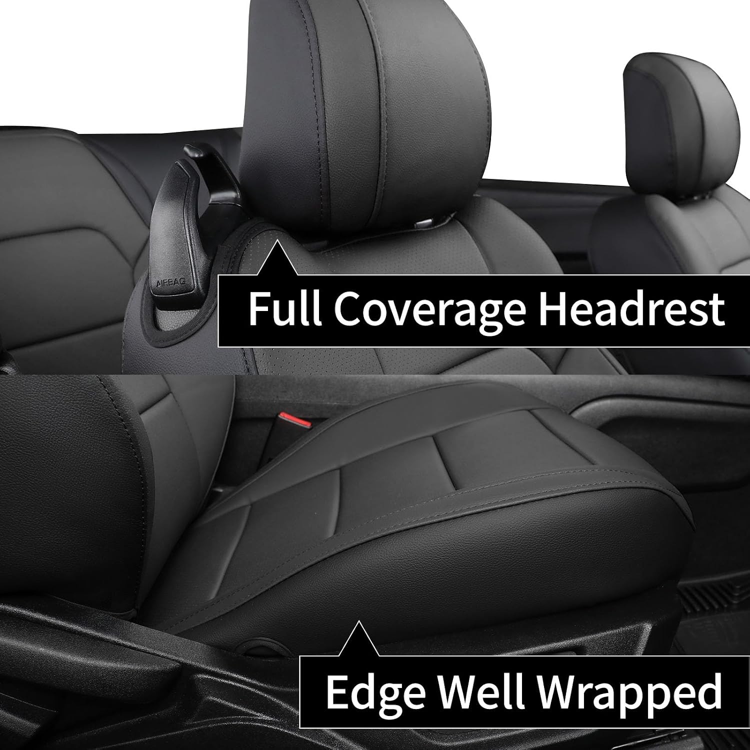 coverdream Mustang Leather Car Seat Covers Custom Fit for 2015-2024 2026 Ford Mustang Convertible,Rear Row One-Piece Backrest,Fully Covered Waterproof Seat Protector (Full Set,Black)