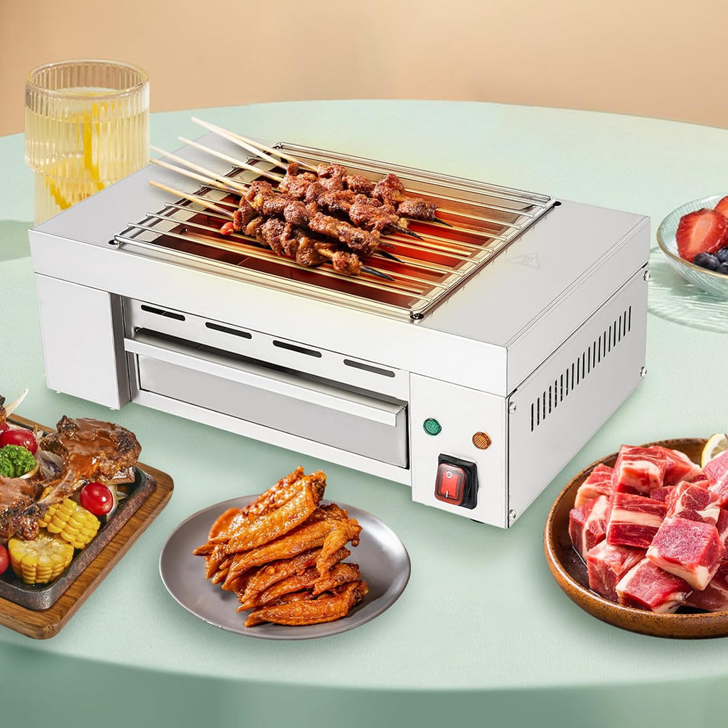 Stainless Steel Barbecue Electric Grill, Electric Smokeless Indoor Grill, Indoor Electric Grill for Cafe Restaurant Party Buffet 110V, 1500W