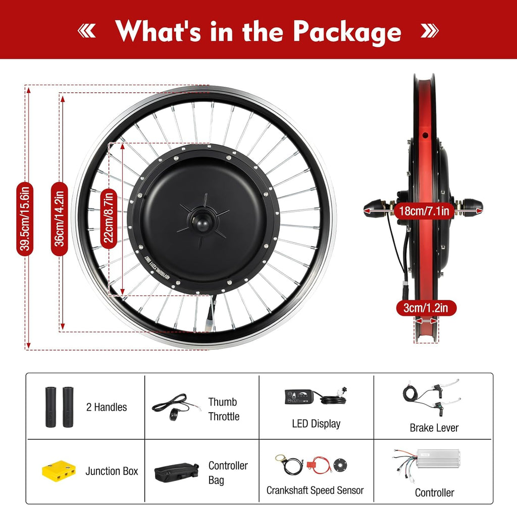 20' Electric Bike Conversion Kit, DC48V 1000W Front Wheel Conversion Kit with LED Display & Brushless Controllerm, for Mountain, Beach and Off-Road Bikes