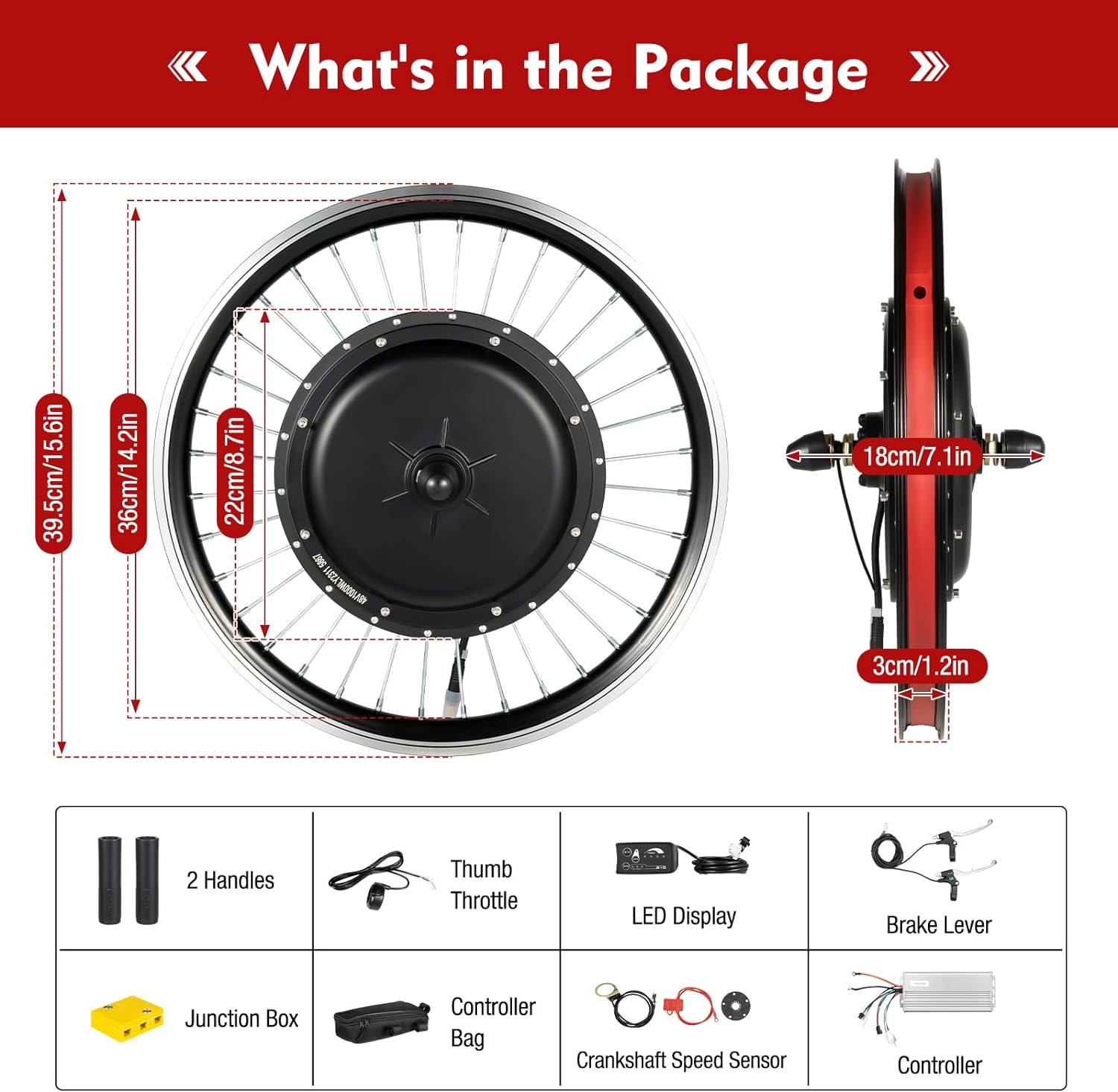 20' Electric Bike Conversion Kit, DC48V 1000W Front Wheel Conversion Kit with LED Display & Brushless Controllerm, for Mountain, Beach and Off-Road Bikes