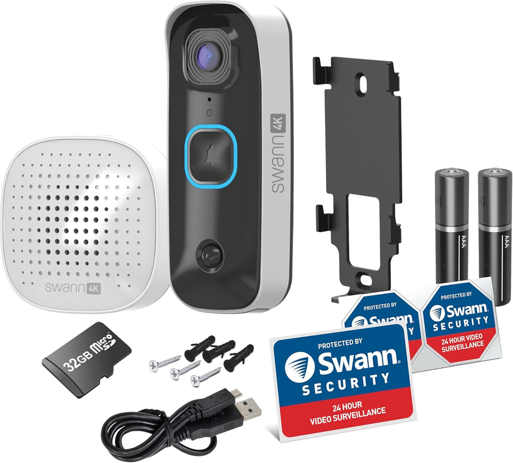 Swann Buddy4K UHD Wireless Video Doorbell & Chime | No Monthly Fee | Ultra-Wide 165° View | Smart Analytics | 2-Way Audio | Night Vision | Easy Installation | Indoor & Outdoor Surveillance | 4KBUDDY