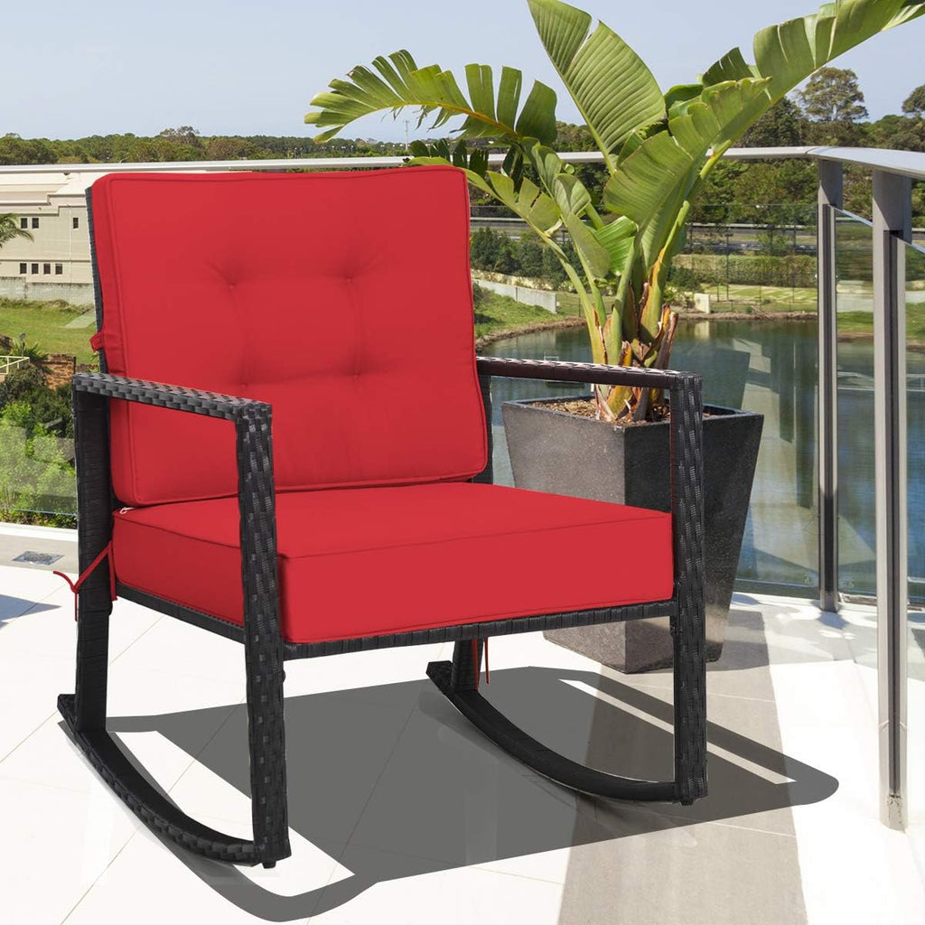 HAPPYGRILL Wicker Rocking Chair, Outdoor Patio Glider Chair with Heavy-Duty Frame, Thick Cushion, Rattan Rocking Chair for Backyard Garden Porch
