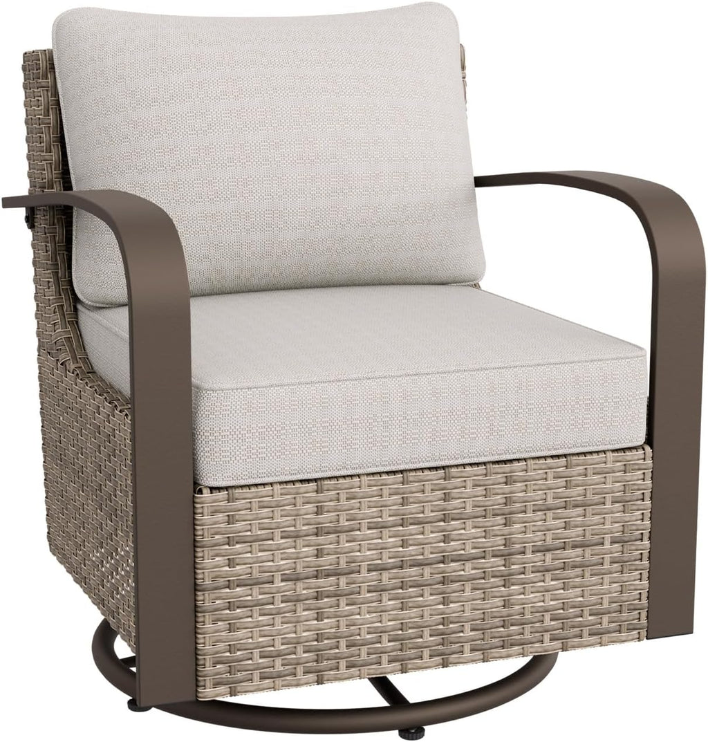 EAGLE PEAK Coastal Vista Outdoor Swivel Wicker Rocker with Deep Seating, Patio Glider Rocking Chair, Contains 1 Chair, Beige
