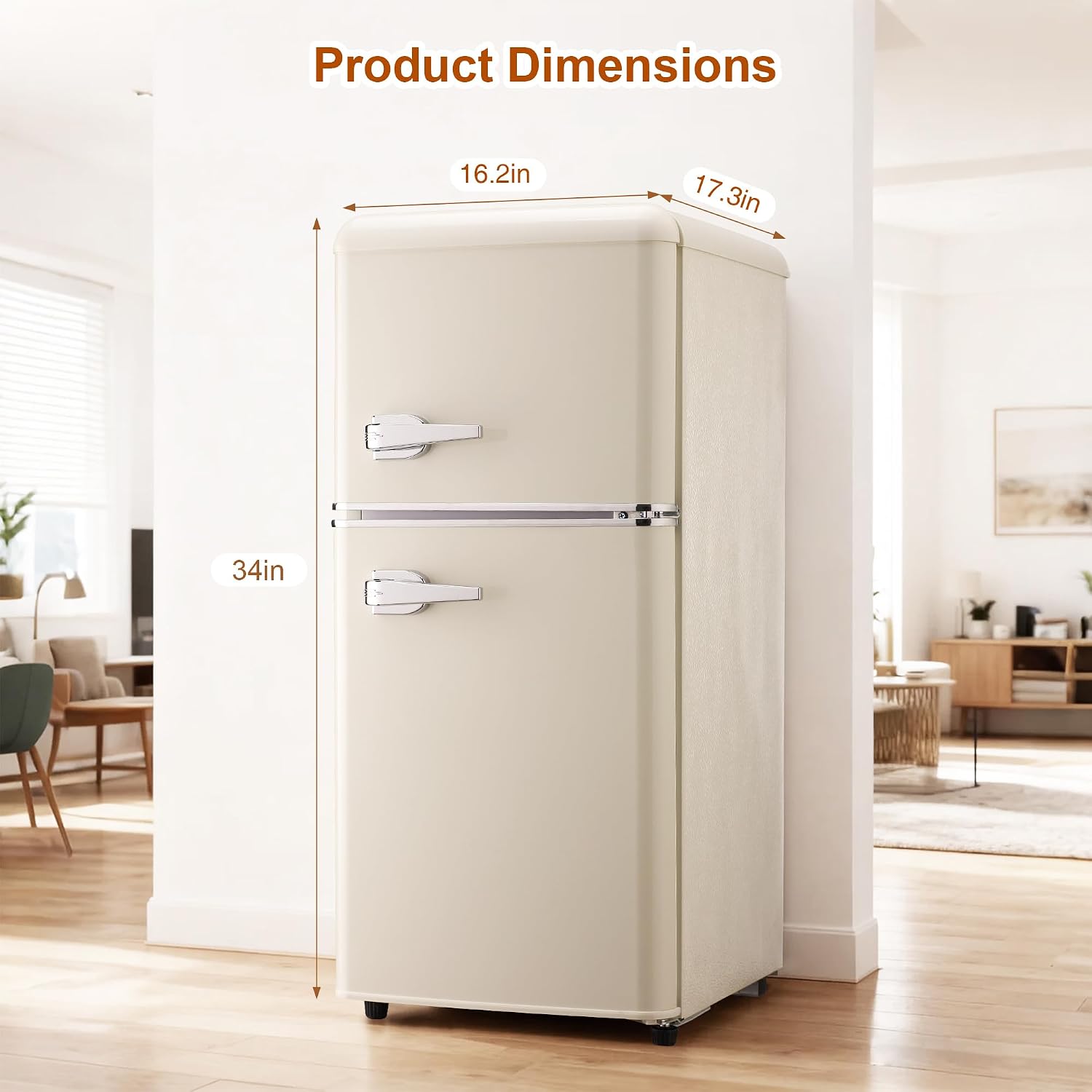 Retro Mini Fridge with Freezer 3.5 Cu. Ft, Small Refrigerator with 7 Level Adjustable Thermostat, Compact Classic Dual Door Fridge Removable Glass Shelves for Apartments, Dorm, Office, Cream