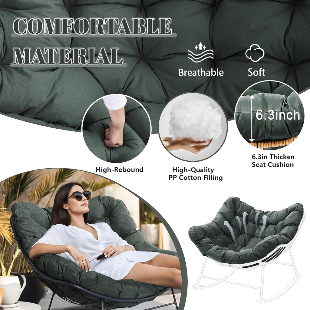 Outdoor Rocking Chair Cushions Replacement, 6''Thick Waterproof & Fade Resistant Papasan Chair Cushion with 6 Straps,Tufted Egg Chair Cushion for Indoor & Outdoor (Dark Gray)