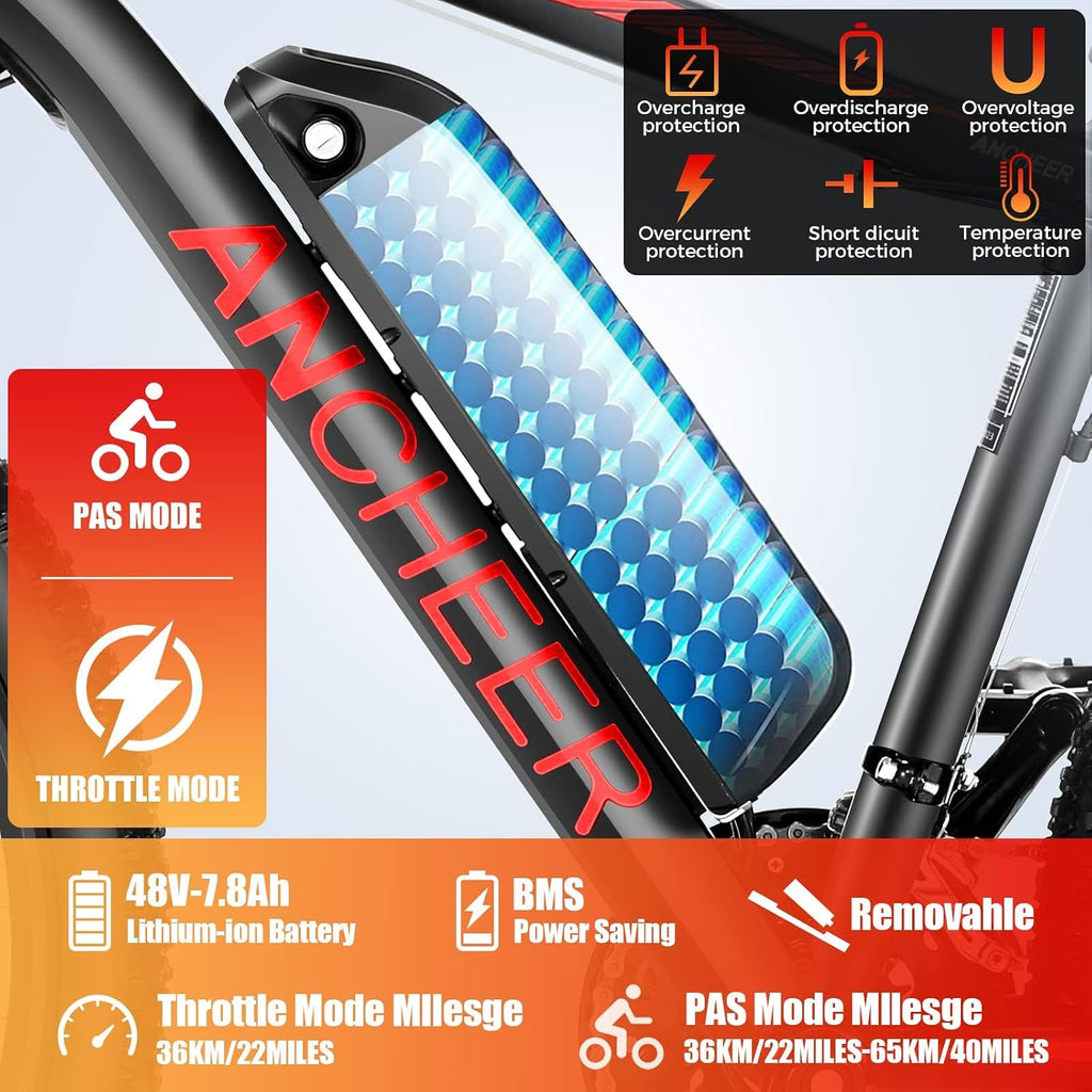 ANCHEER Electric Bike for Adults, [Peak 750W Motor] Electric Mountain Bike, 26' Sunshine Ebike, 55 Miles 20MPH Electric Bicycle with 48V/374Wh Battery, 7/21Speed, UL2849 Compliant