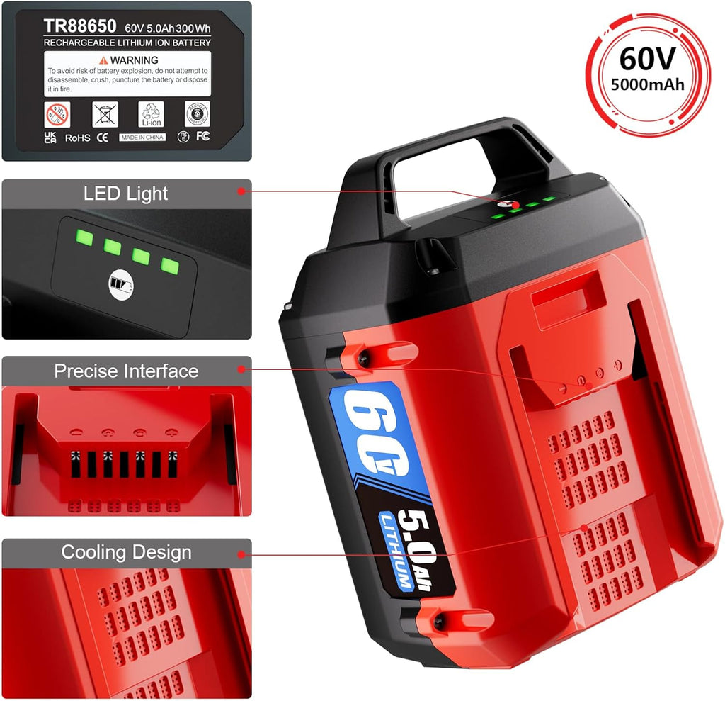 5.0Ah Lithium-ion Battery Fit for Toro L108, L135, L216, L324, L405, 88620, 88625, 88640, 88660, 88675 - Compatible with Toro Flex Force Power System 60 Volt Max Battery Pack (1 Pack)