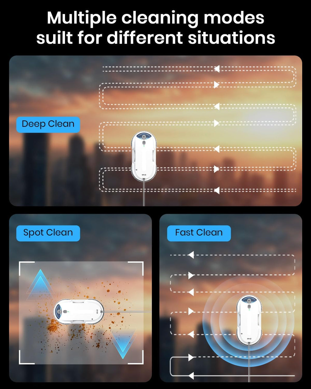 BNZ Smart Window Cleaning Robot, Twin Turbo & Dual Auto-Spray Window Cleaner with Multiple Safety System, AI Path Planning, Frameless Edge Detection, K1 (White)