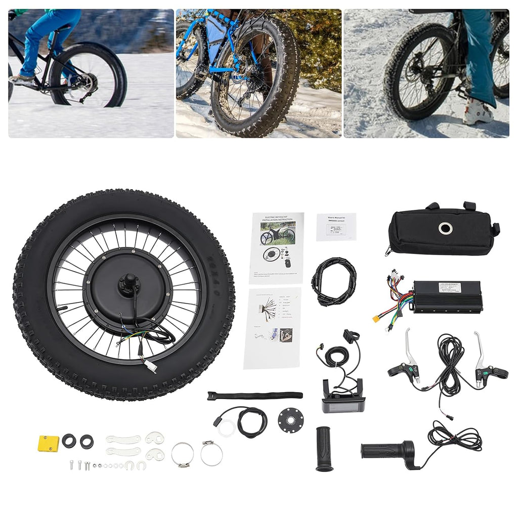 48V 1500W Electric Bicycle Conversion Kit, 20' Ebike Rear Hub Motor Wheel Kit with PAS Sensor and LCD Display Snow Bike Electric Bicycle Fat Snow Tire Motor Kits Brushless Gearless Hub Motor