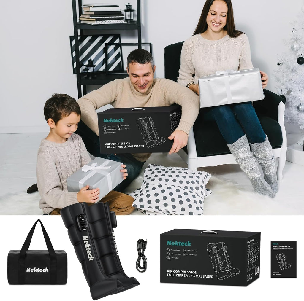 Nekteck Cordless Air Compression Leg Massager with 6 Modes & 4 Intensities, Foot and Leg Massager for Circulation Improvement & Muscle Recovery, Gifts for Mom, Dad, Athletes (Dual Unit)-Small