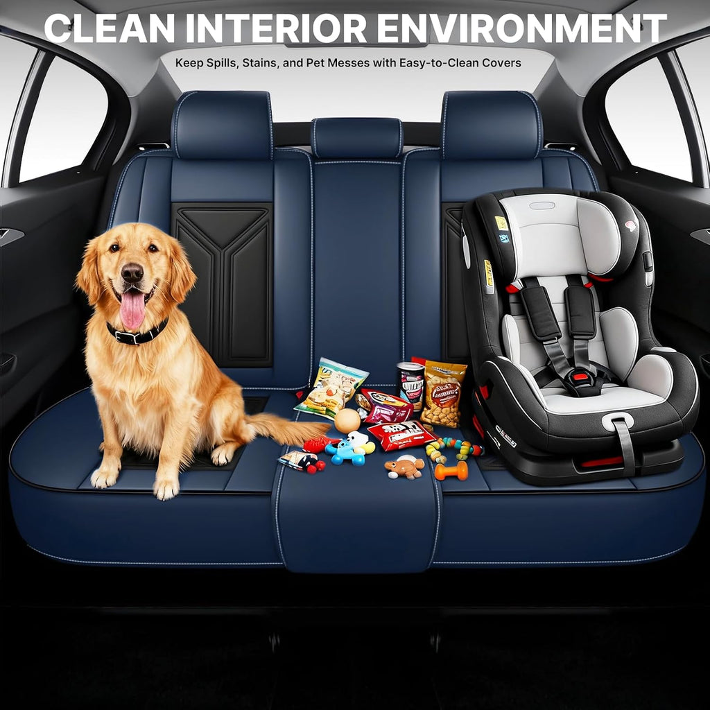 Car Seat Cover for Hyundai Santa Cruz 2022-2025,Leather Seat Cover for Car,Breathable Vehicle Cushions Cover Waterproof Protectors Seat Protector, (Full Set,Black&Blue)