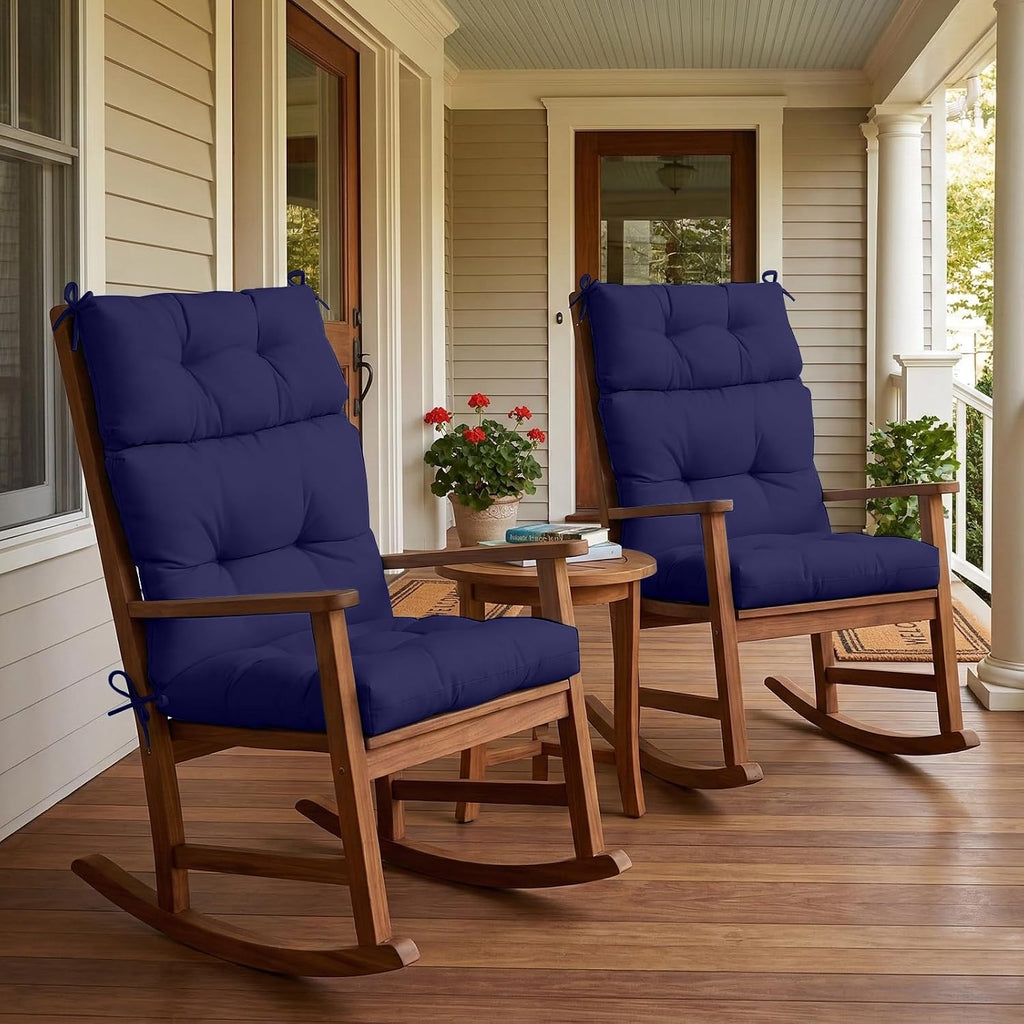 COOS BAY Outdoor Chair Cushions High Back 46x22 Inch, Tufted Patio Seat Cushions with Ties, Water-Resistant Replacement Pads, 2 Pack, Dark Blue