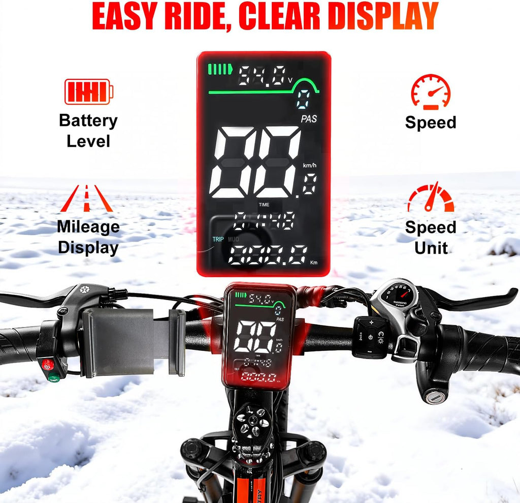 Electric Bike, 1500W Peak 30/33 MPH 26' Fat Tire Electric Bicycle, 60/70 Miles Snow Off-Road E Bike for Adults, Removable Battery, Dual Brake, 7 Speed