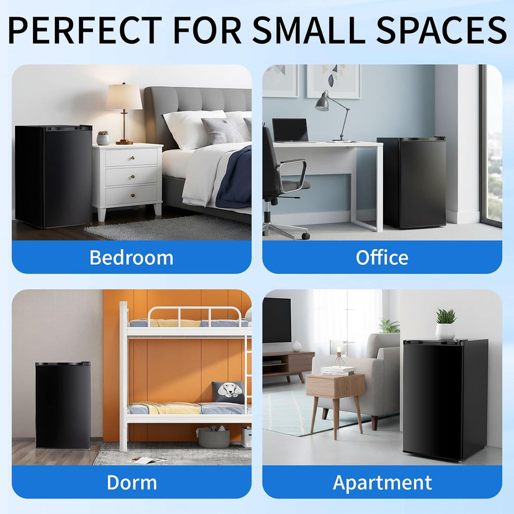 DOGHLY 3.2 Cu.Ft Mini Fridge with Freezer, Single Door Compact Refrigerator with 7 Adjustable Thermostat, Low Noise, Removable Shelf, Small Refrigerator for Dorm, Office, Bedroom, Black
