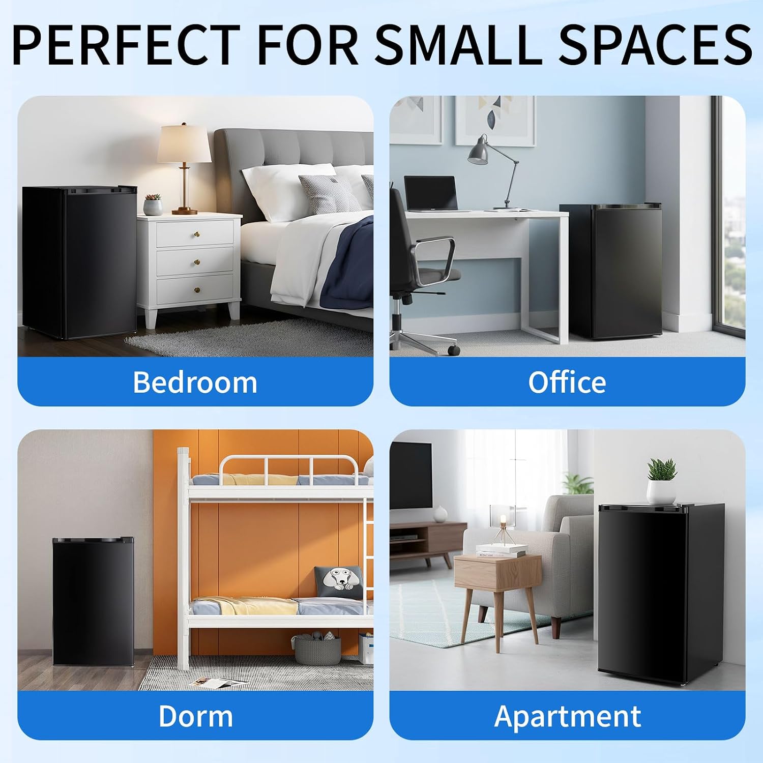 DOGHLY 3.2 Cu.Ft Mini Fridge with Freezer, Single Door Compact Refrigerator with 7 Adjustable Thermostat, Low Noise, Removable Shelf, Small Refrigerator for Dorm, Office, Bedroom, Black