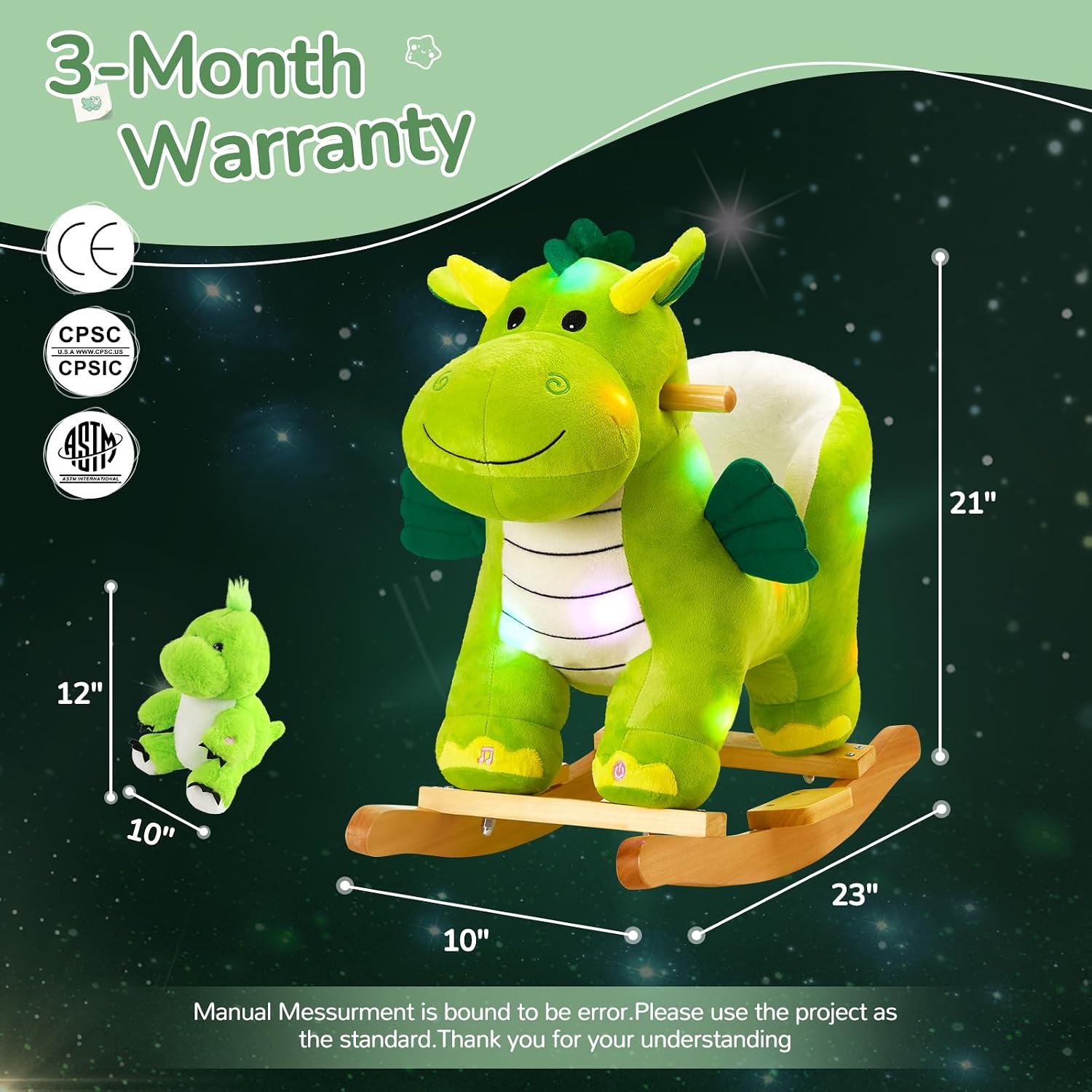 Glow Guards Light Up Musical Dinosaur Baby Rocking Horse Set of 2 with Safety Belt Dinosaur Rocker Baby Rocking Chair for Toddlers 1-3