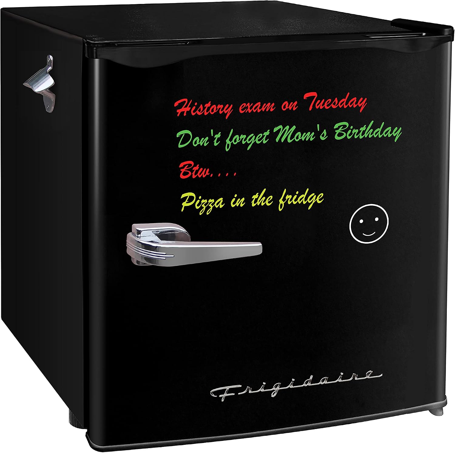 Frigidaire EFR107 Mini Fridge with Dry Erase Board & Small Ice Freezer - 1.6 Cu Ft Compact Refrigerator for College Dorm Room, Black