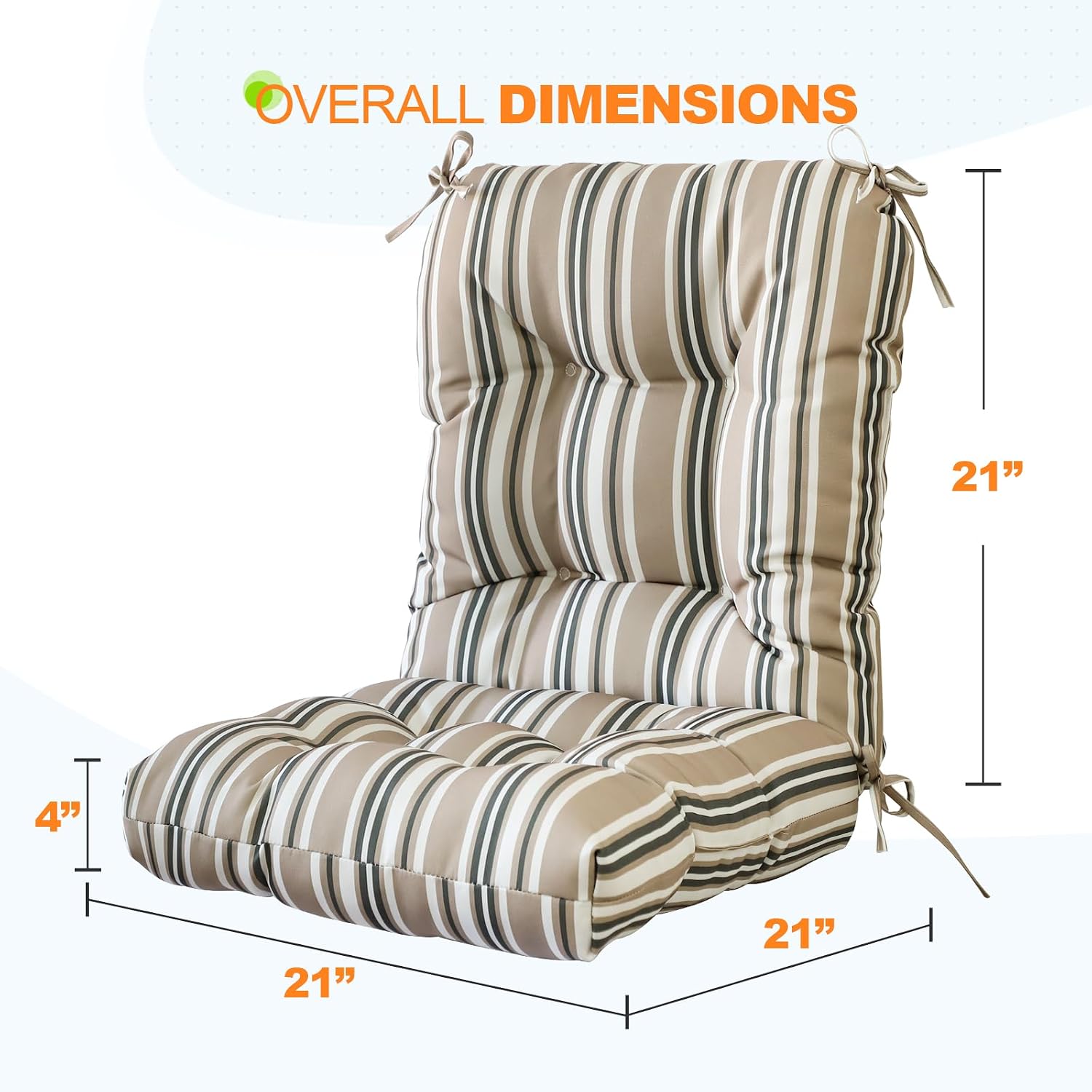 EAGLE PEAK Tufted Outdoor/Indoor Seat/Back Chair Cushions, Set of 4, 42'' x 21'', Beige Stripe