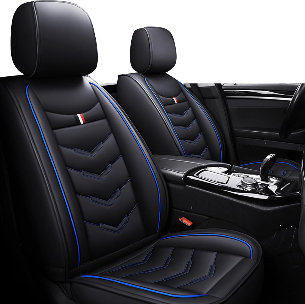 Car Seat Covers Fit for Chevy Suburban 2000-2025, Leather Seat Covers for Car, Waterproof Non-Slip Durable Car Seat Protector(2 Seats,Black Blue)