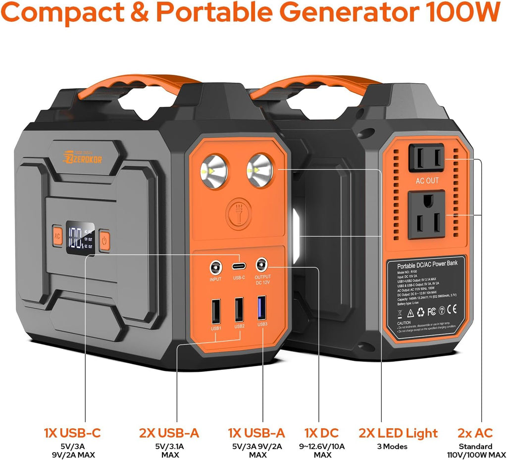 Solar Power Station with Foldable Solar Panel 40W, 110V AC Outlet Camping Portable Solar Generator with Panel, 100W Power Bank USB C Fast Charging Battery Pack for Laptop Smart Device Outdoor Backup