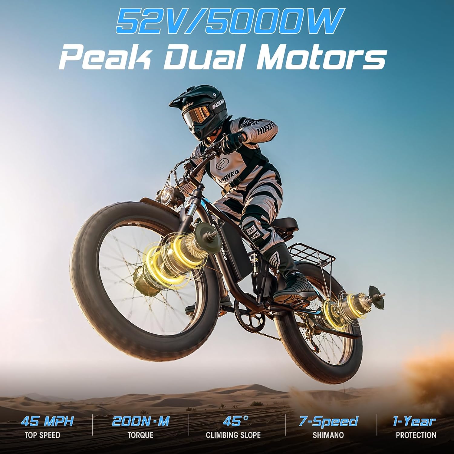 Qianchice 6000W Peak Dual Motor Electric Bike for Adults-Women-Men, 52V 34AH/36AH Long Range Ebike Fat Tire 24inch, 41-45MPH Fast Electric Bicycle Dirt Bike