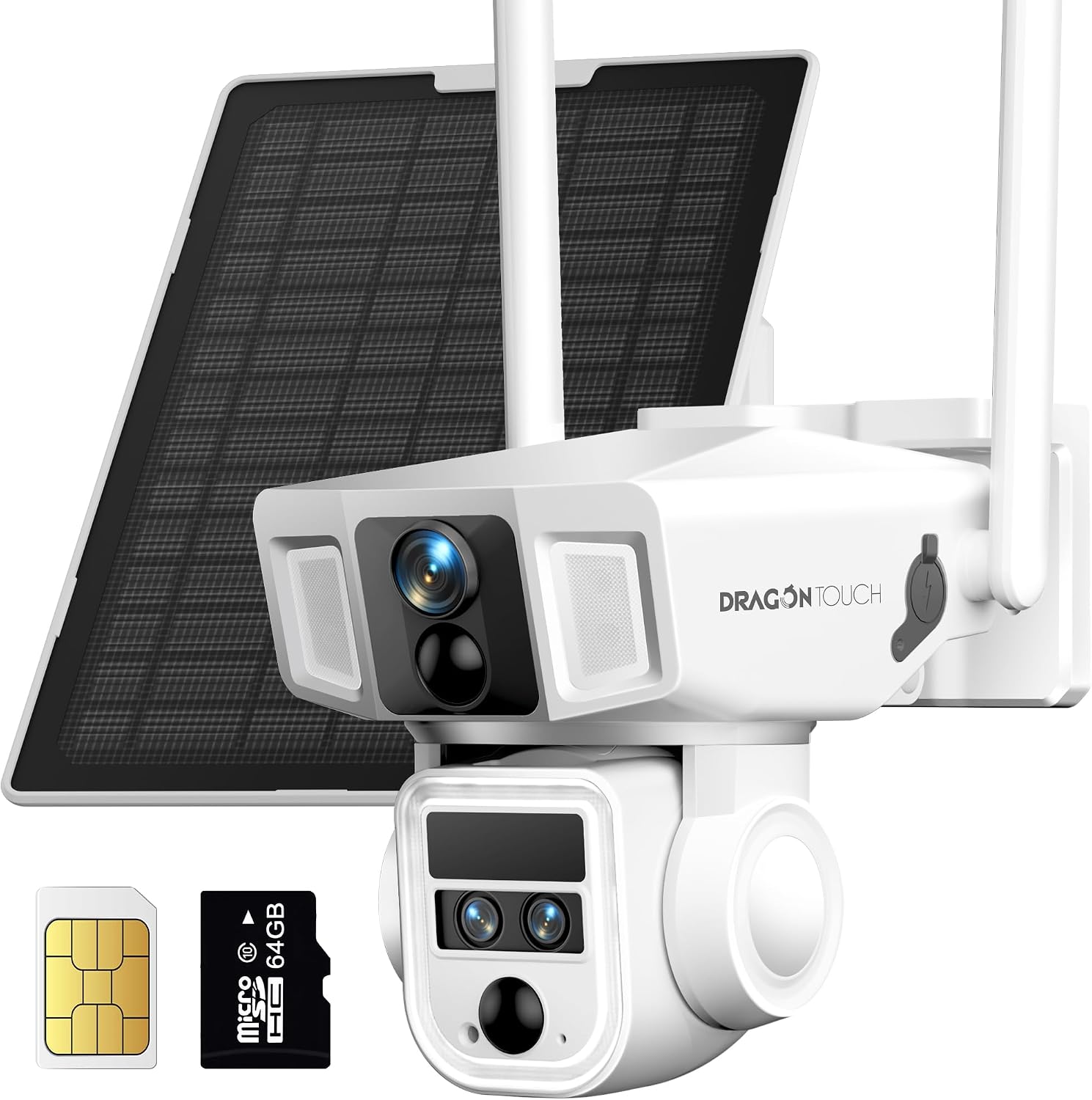 Dragon Touch 4G Cellular Security Camera 4K, Wireless Solar Outdoor Camera Triple Lens Bullet-PTZ Cam, 4G or WiFi, 10x Optical Zoom, 360° View, AI Tracking, with SIM Card, Local Storage
