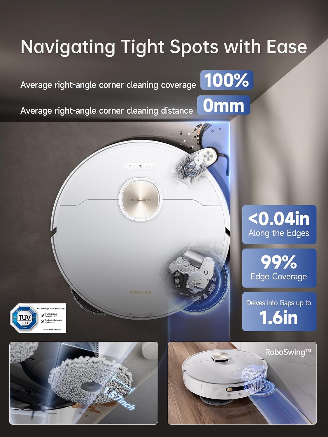 DREAME X40 Ultra Robotic Vacuum with Removable & Liftable Mop, 12,000Pa Suction, 158°F Mop & Washboard Self Cleaning, Auto-Empty, Auto Refill, liftable Brushes White (Renewed)