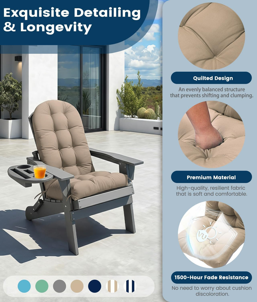 FOOWIN Adirondack Chair Cushion Set of 4, Thickened Rocking Chair Cushion,48.5×20.8×5.1 Inches,High Back Patio Cushions with Ties, Waterproof & UV-Protected, for Indoor and Outdoor,Khaki