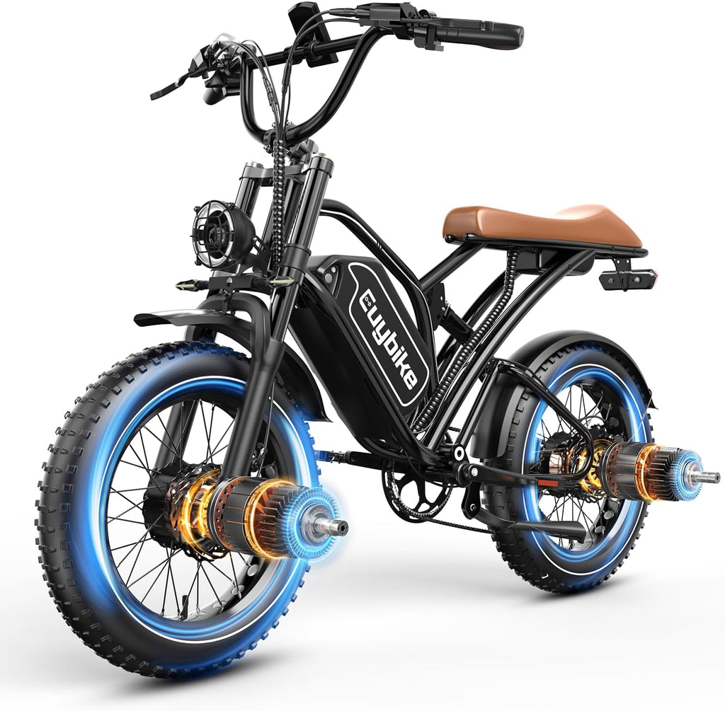 EUYBIKE Electric Bike for Adults, 2000W/3000W Peak Single/Double Motor with 48V/52V 25AH/30AH Battery, 20'x4.0' Fat Tires 35MPH/37MPH Ebike, Dual Hydraulic Disc Brake Full Suspension Electric Bicycle
