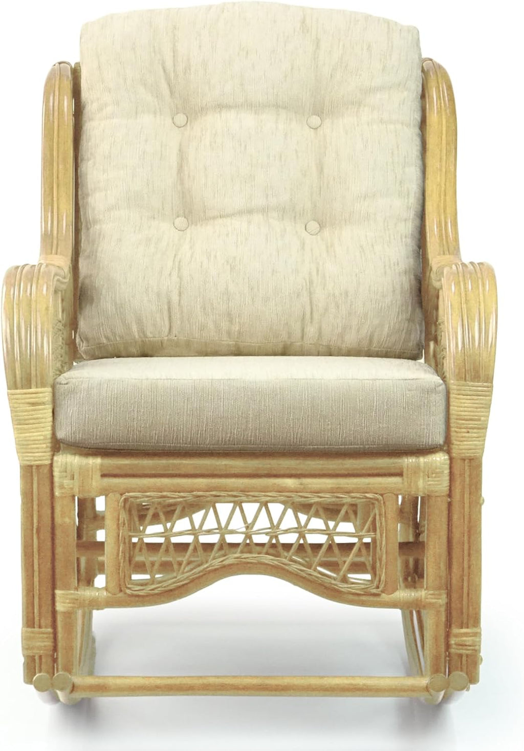 Malibu Rocking Handmade Lounge Chair ECO Natural Wicker Rattan Natural Color with Cream Cushion, Indoor ONLY