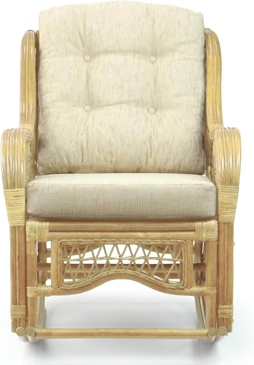 Malibu Rocking Handmade Lounge Chair ECO Natural Wicker Rattan Natural Color with Cream Cushion, Indoor ONLY