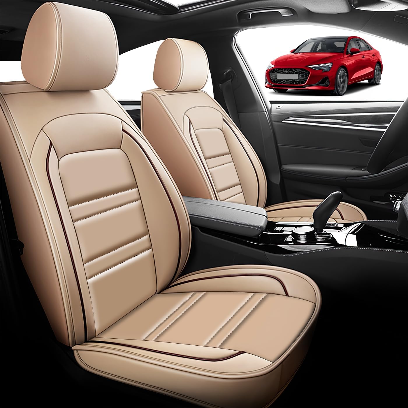 Seat Cover for Audi A3 2006-2025 | Car Seat Covers Front Seats, Waterproof Seat Protectors, Automotive Front Seat Covers (Front Seat, Beige)