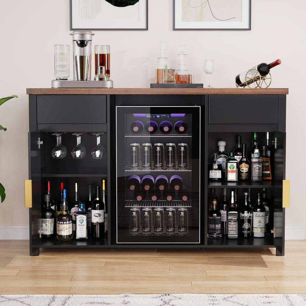 GDLF Large Coffee Bar Cabinet with Fridge Space, Mini Fridge Cabinet with Wine Storage, Buffet Sideboard Table for Home, Fluted Modern Design,53.2' L
