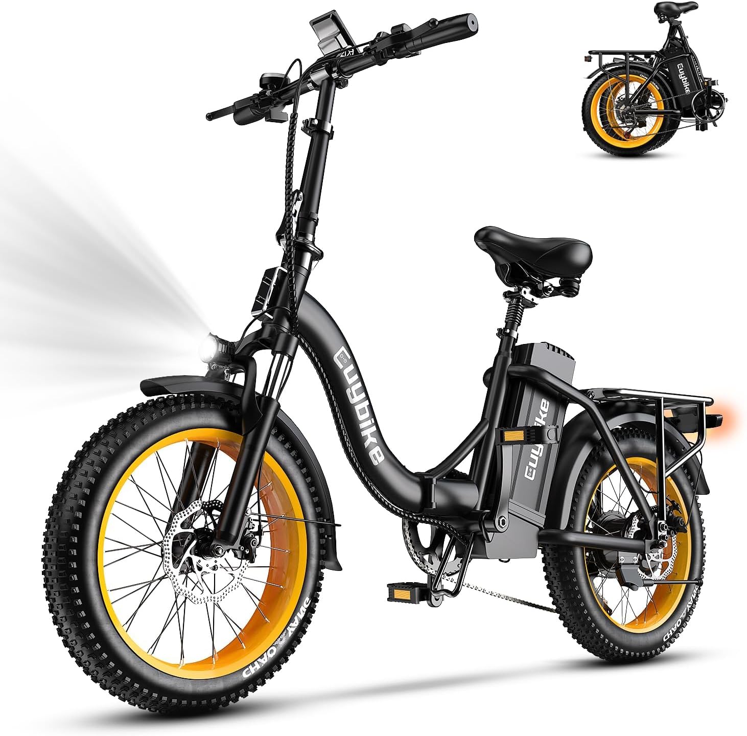 Auloor Foldable Electric Bike for Adults, Peak 1000W Brushless Motor 70Miles City Commuter Ebike, 48V 20AH Lithium Battery, 20' Fat Tire 7-Speed E-Bicycle with Front Suspension Colourful LCD Display