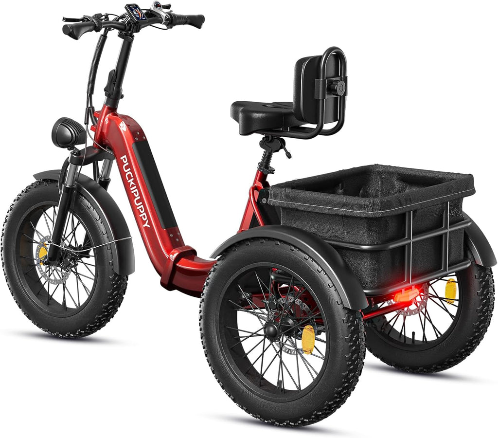 Electric Tricycle for Adult, 110 Miles Range, 500 LB Load, 20'' Fat Tire Electric Trike with Large Basket,Rear Differential,48V/15Ah&17.4Ah Battery,960W Peak Motor for Sand Road,City Road (Husky Plus)