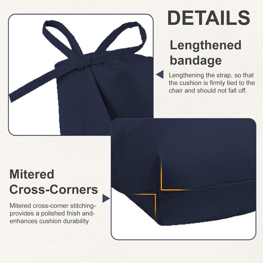 Outdoor High Back Chair Cushions 2-Pack, 44'x22'x 4' Fade-Resistant Waterproof Tufted Pads with Ties for Patio Rocking & Adirondack Chairs (Navy Blue)