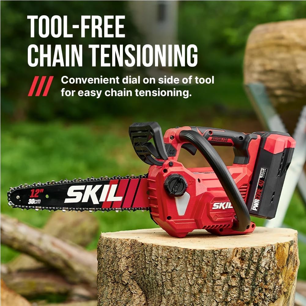 SKIL PWR CORE 40 Brushless 40V 12-Inch Chainsaw Kit, Battery Powered Chainsaw, Electric Cordless, Includes 40V 2.0Ah Battery and Charger - TH1200C-11