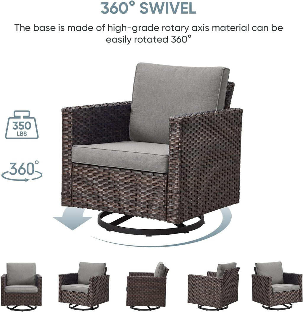 Outdoor Swivel Rocker Patio Chair-All-Weather Rattan Wicker Outdoor Swivel Chair Patio Chairs for Deck Porch Garden Balcony-Brown/Grey
