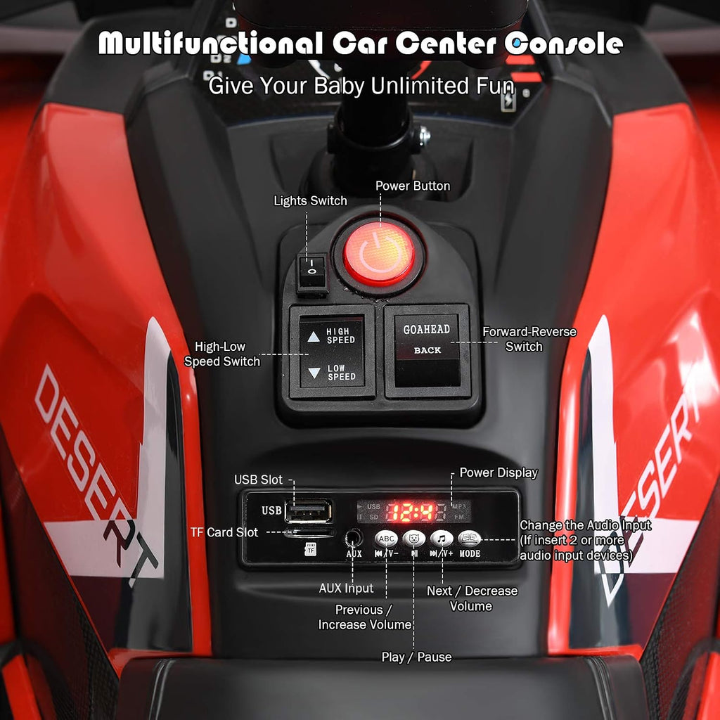 Costzon Kids ATV, 12V Battery Powered Electric Vehicle w/Safety Belt, LED Light, Music, Horn, 2 Speeds, USB/ MP3/TF, Treaded Tires, Ride on Car 4 Wheeler Quad for Boy & Girl Gift, Ride on ATV (Red)