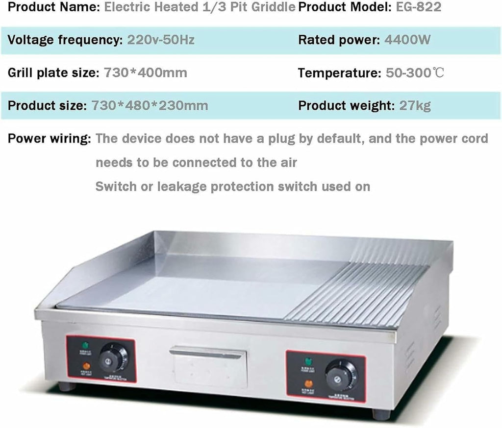 4400W Commercial Electric Griddle Hot Cooking Plate, Commercial Stainless Steel Adjustable Countertop Hot Plate BBQ Grill