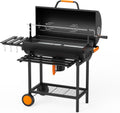 KEYO GRILL 29-Inch Barrel Charcoal Grill, Heavy duty BBQ Grill with Manual Rotisserie Meat Fork, Detachable Windproof Ash Collector Barbecue Smoker Grill Combo for Backyard, Patio and Parties