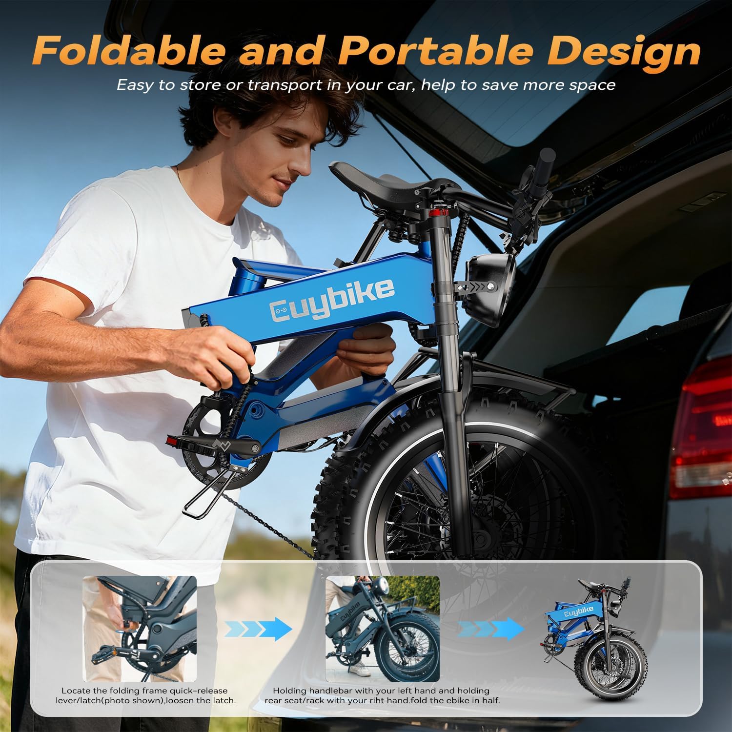 2000W/3000W Peak Motor Electric Bike for Adults, 48V/52V 25AH/30AH Battery Full Suspension Foldable Ebike, 20'x4.0' Fat Tires 35MPH Dirt Bike, 100/120 Miles Hydraulic Brake Magnesium Alloy Motorcycle