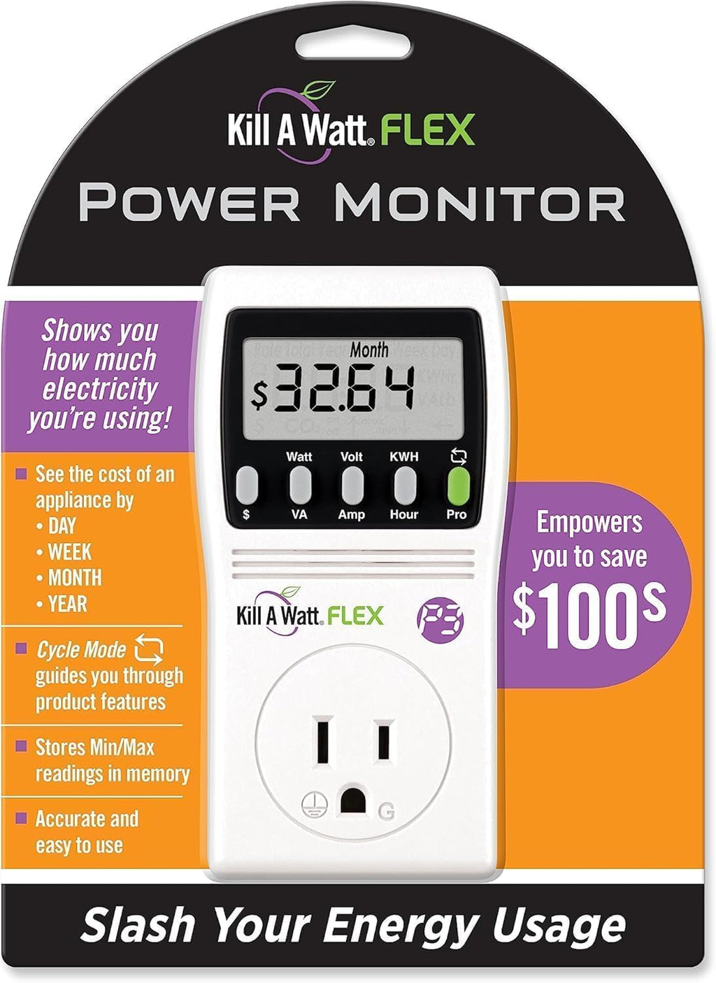 P3 International P4456 Kill A Watt Flex Plug-in Electricity Usage + Power Consumption Monitor, Watt Voltage Tester, Electrical Energy Saving Monitor with Auto Cost Calculator (Pack Of 3)
