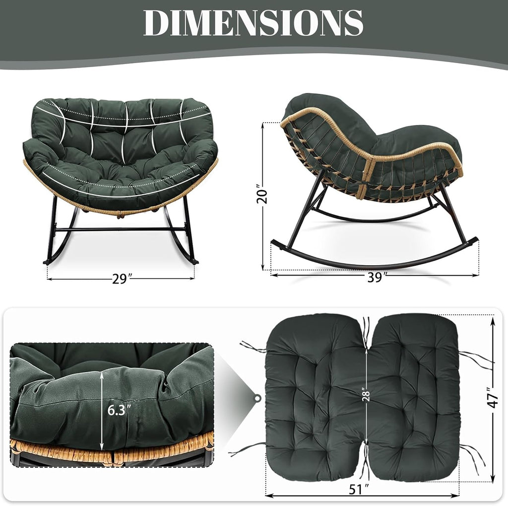 Outdoor Rocking Chair Cushions Replacement, 6''Thick Waterproof & Fade Resistant Papasan Chair Cushion with 6 Straps,Tufted Egg Chair Cushion for Indoor & Outdoor (Dark Gray)