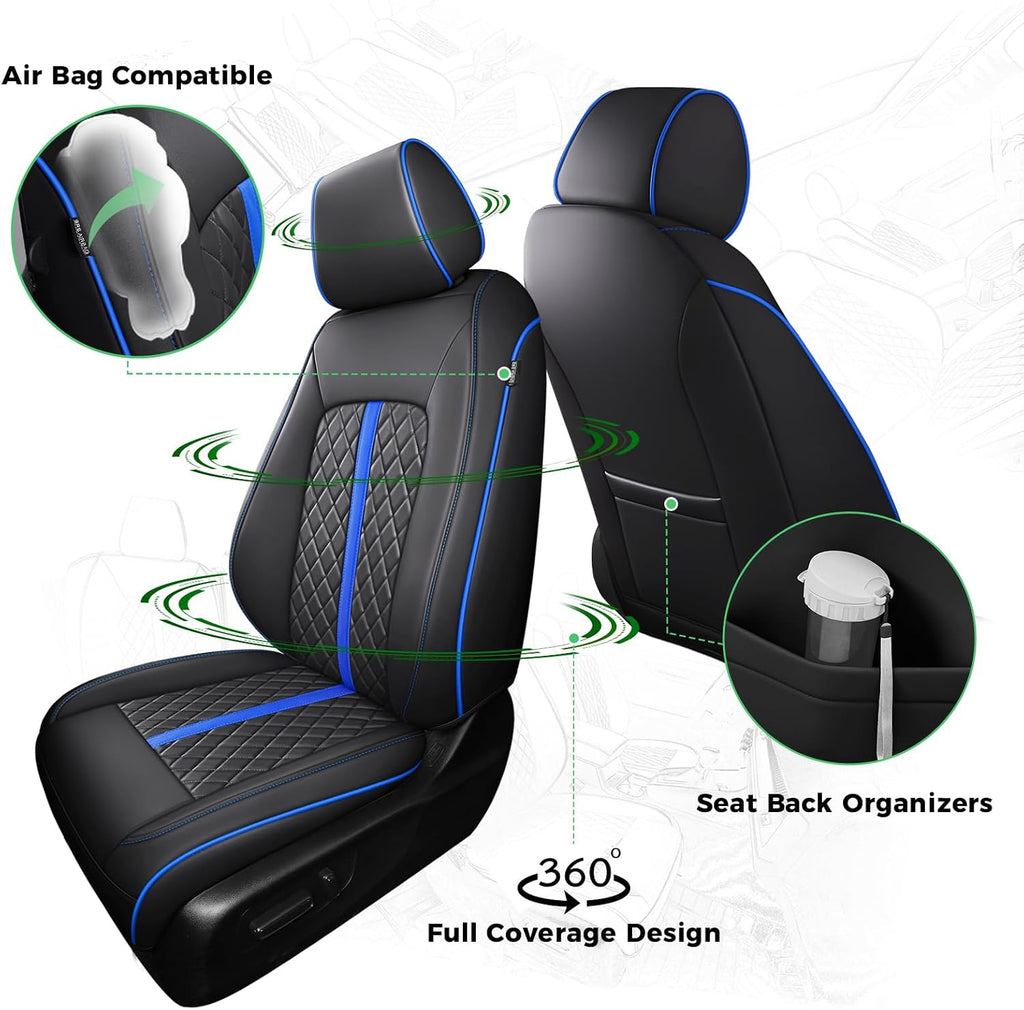for Honda HRV Seat Covers 2016-2018 EX EX-L & 2016-2022 LX, Custom Fit Car Seat Cover Full Set, Luxury Leather HR-V Seat Protectors, Waterproof SUV Cushions Accessories, Black with Blue Trim