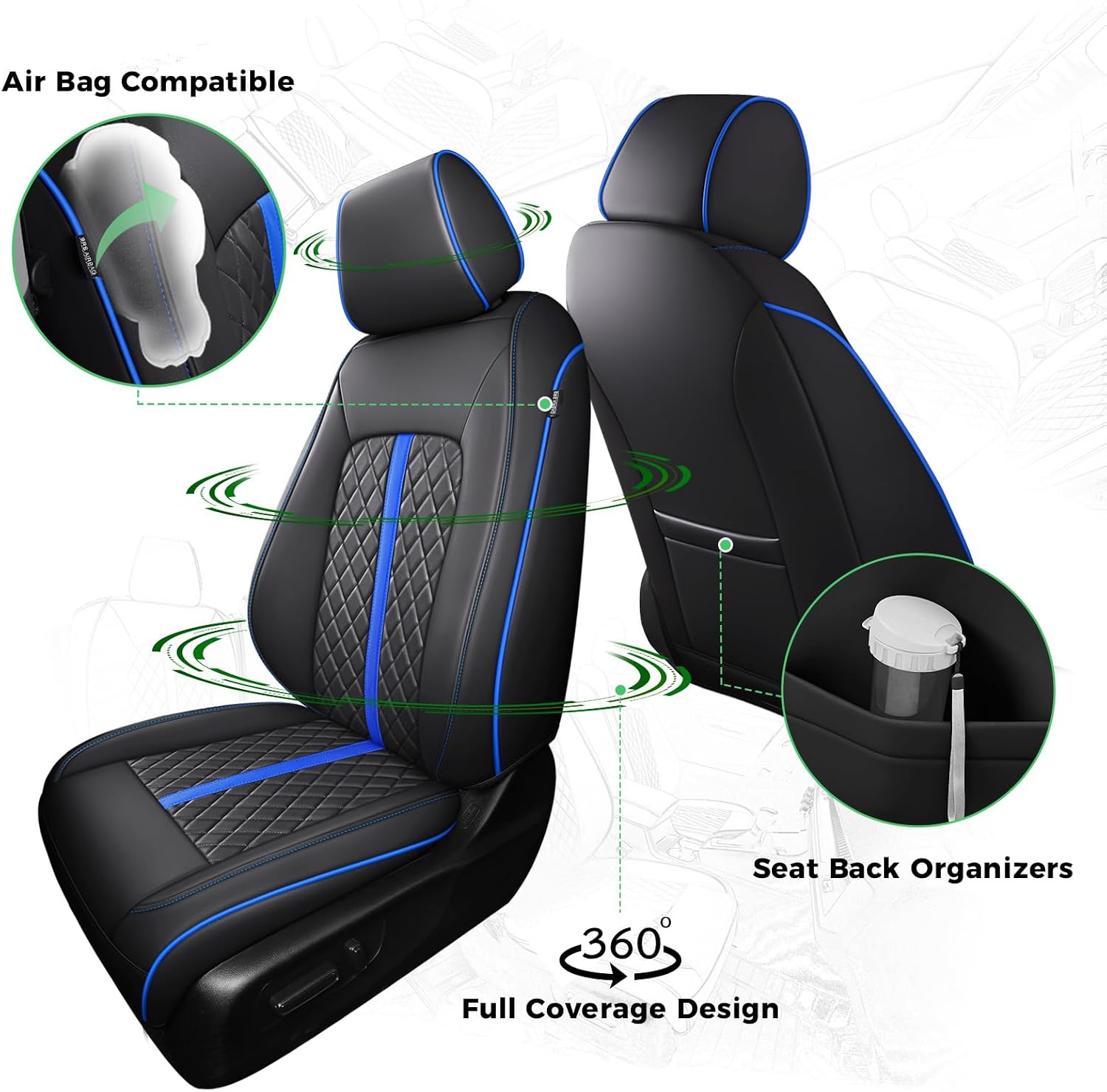for Honda HRV Seat Covers 2016-2018 EX EX-L & 2016-2022 LX, Custom Fit Car Seat Cover Full Set, Luxury Leather HR-V Seat Protectors, Waterproof SUV Cushions Accessories, Black with Blue Trim
